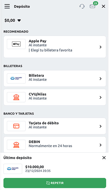 Depósito con Mercado Pago en el casino Betano.