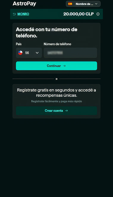 Acceso a AstroPay con número de teléfono en Chile.