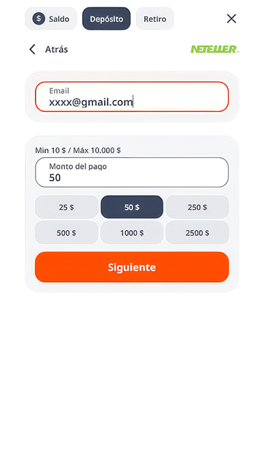 Inicio de sesión en Neteller para completar el pago.