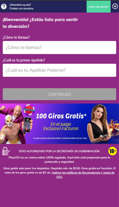 Registro de una cuenta nueva en el casino online.