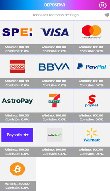 Depósito con métodos de pago mexicanos en el casino online.