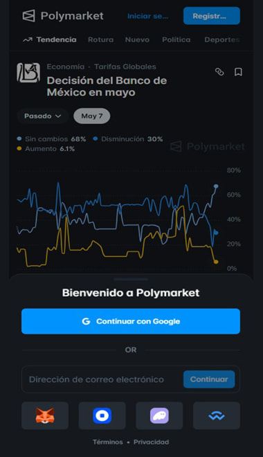 Sección de depósito en Kalshi desde móvil con métodos de pago disponibles en México