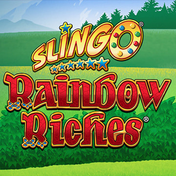 Portada del juego Rainbow Riches disponible en casinos online con slingo.