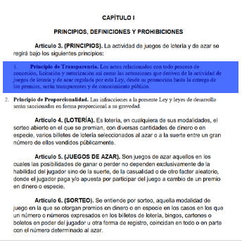 Artículo 3.1. de la Ley de Loterías y Juegos de Azar en Bolivia.
