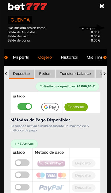 Pantalla de selección de Google Pay como método de pago.