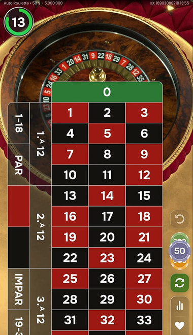 Tapete de Auto Roulette con el tiempo abierto para hacer las apuestas.