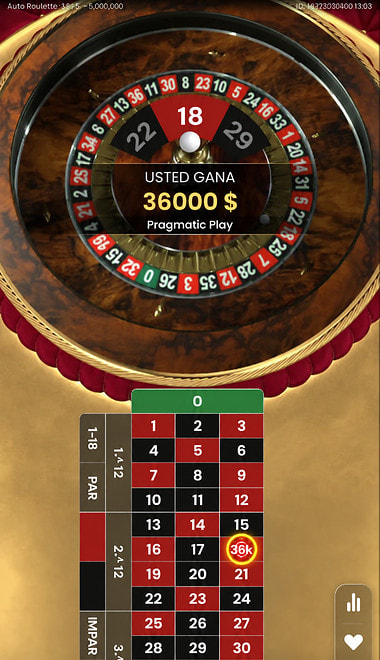 Premio ganado tras el giro de la bola en Auto Roulette de Pragmatic Play.
