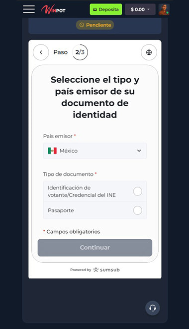 Registro de una cuenta nueva en el casino online.
