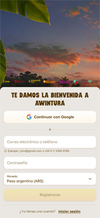 Paso de registro en Awintura casino para que los nuevos usuarios puedan crear su cuenta.