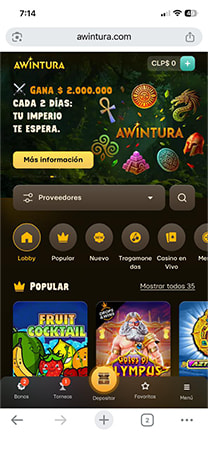 Interfaz principal de Awintura