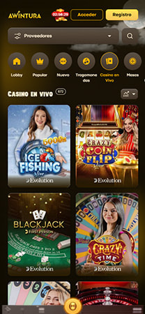Mesas de casino en vivo en Awintura