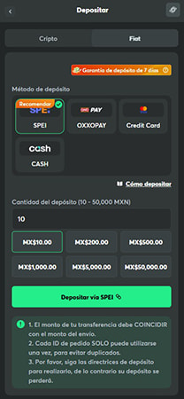 Cajero de BC.GAME con opciones de depósito en criptomonedas