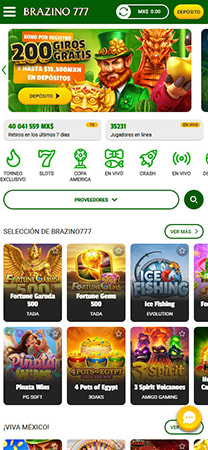 Lobby de Brazino777 con juegos crash
