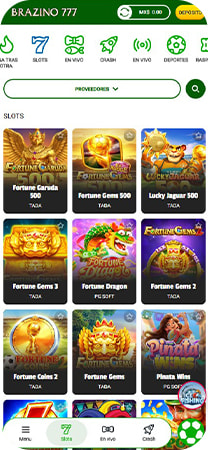 Sección juegos para free spins de Brazino777