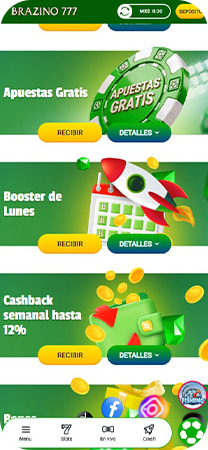 Sección de bonos con free spins en Brazino777