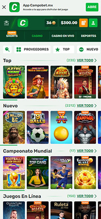 Explora el catálogo de juegos desde la comodidad de la app de CampoBet y diviértete