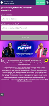 Pantalla de registro en el casino nuevo PlayUZU