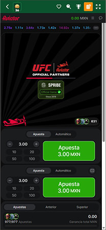 Partida real de Aviator en CampoBet casino online México.