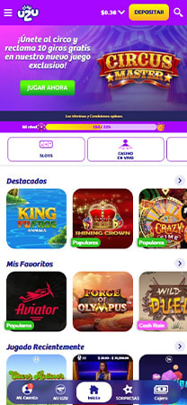 Página principal del casino online PlayUZU en México.