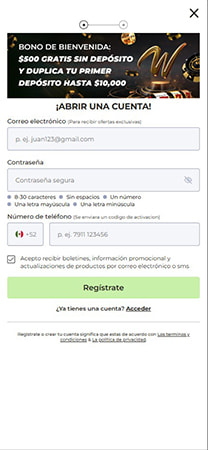 Registro de cuenta en Winpot para jugar a Aviator en México.