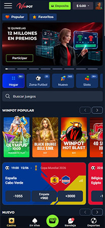 Página principal del casino online Winpot en México.