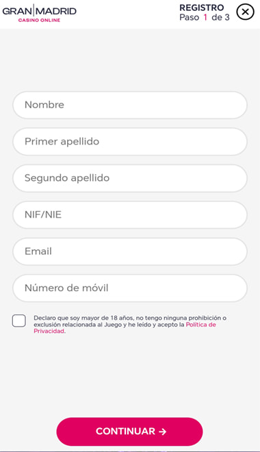 Registro en la app