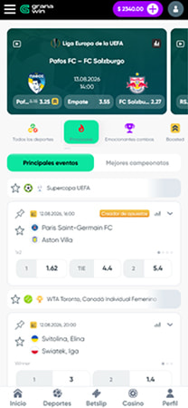 Eventos y deportes disponibles en la casa de apuestas Granawin.