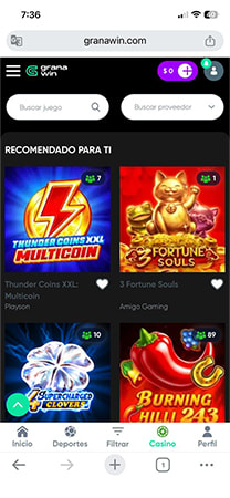 Selección de juegos de tragamonedas en GranaWin