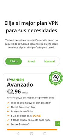 Pantalla de la oferta de la VPN