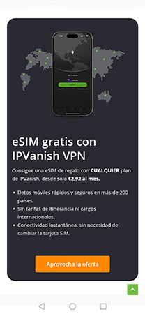 Detalle de eSim gratis de IPVanish