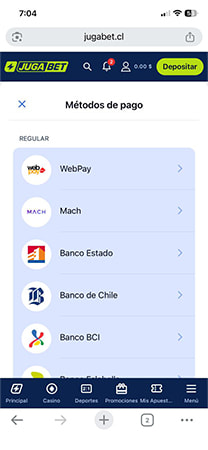 Cajero de JugaBet con opción de pago MACH