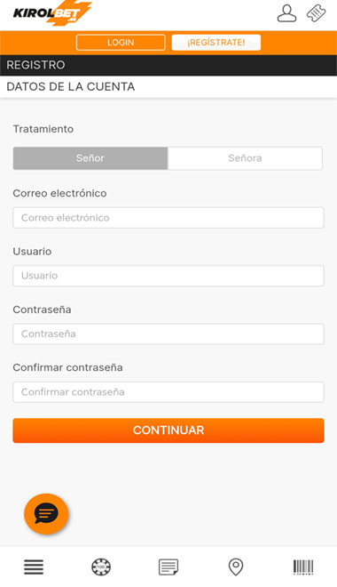 Registro en Kirolbet
