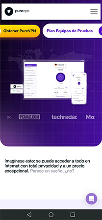Pantalla de inicio de PureVPN