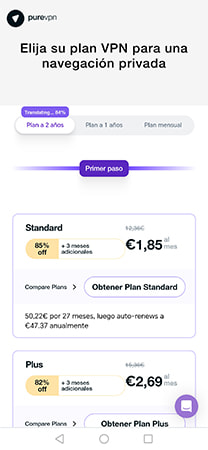 Pantalla de ofertas de PureVPN