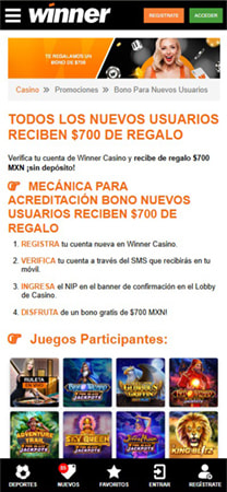Términos del bono sin depósito de Winner