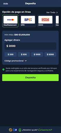 Realiza un depósito con la app de Winpot para jugar