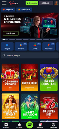 Explora el catálogo de juegos desde la comodidad de la app de Winpot y diviértete