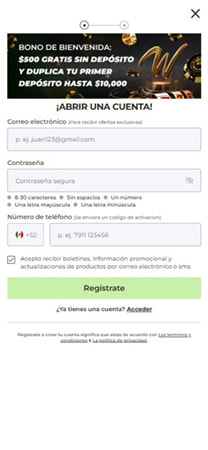 Formulario de registro en Winpot