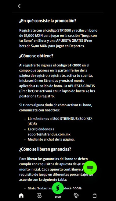 TyC del bono sin depósito antes de registrarse