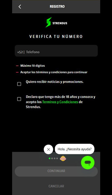 Registro de cuenta para reclamar el bono sin depósito