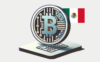 Símbolo de Bitcoin y la bandera de México.