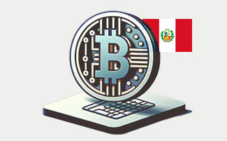 Símbolo de Bitcoin y bandera de Perú.