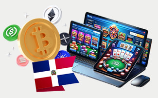 Símbolo de Bitcoin y la bandera de República Dominicana.