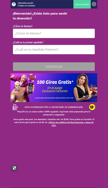Formulario de registro en un casino con slots Fire Blaze en México.