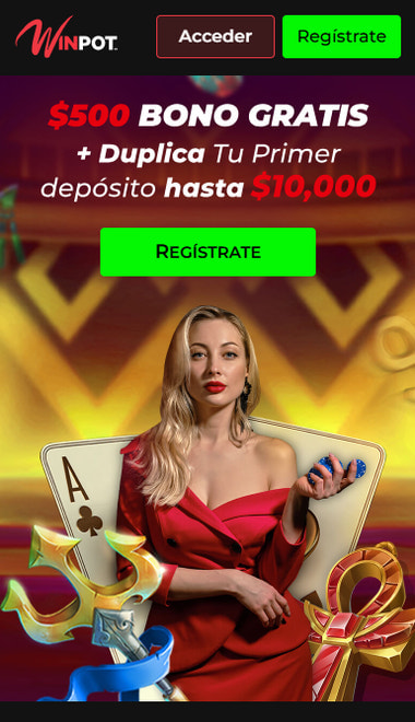 Página de inicio de Winpot con el bono de $500 y el botón de registro.