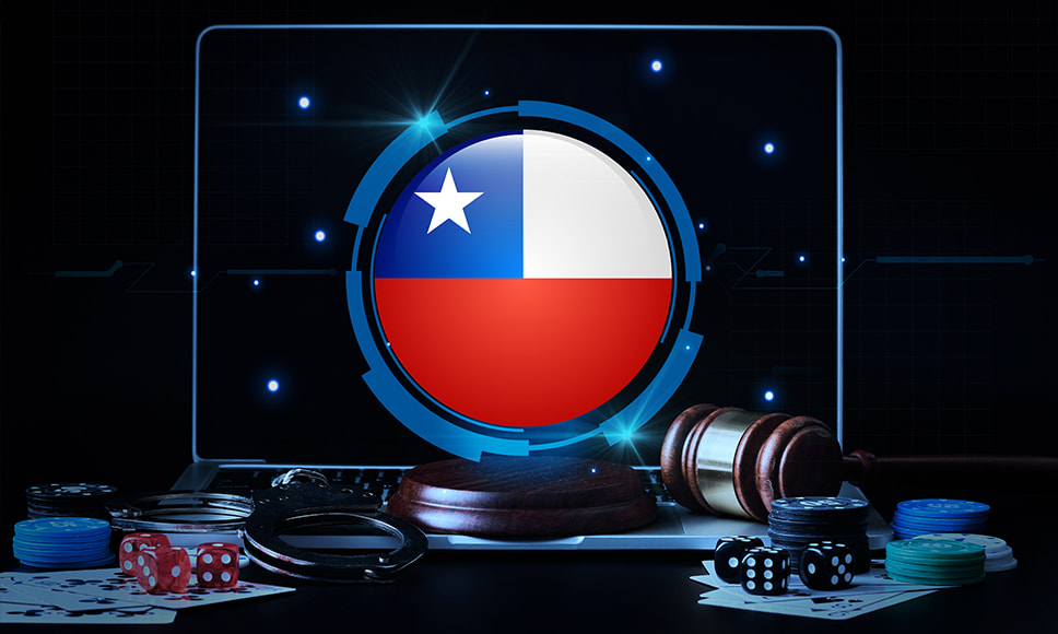 Recreación de la bandera de Chile con símbolos de la justicia y el juego.