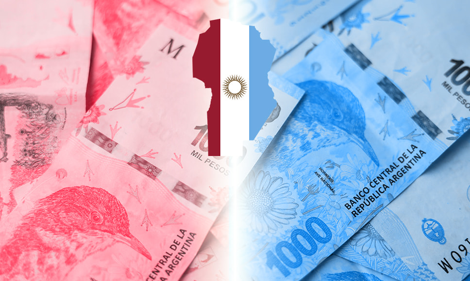 Pesos argentinos e imagen de la provincia de Córdoba, Argentina.
