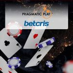 Logos de Pragmatic Play y Betcris con símbolos de juegos de casino.