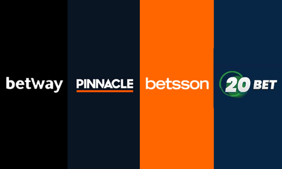 Barras verticales con los nombres de las casas de apuestas Betway, Pinnacle, Betsson y 20bet.