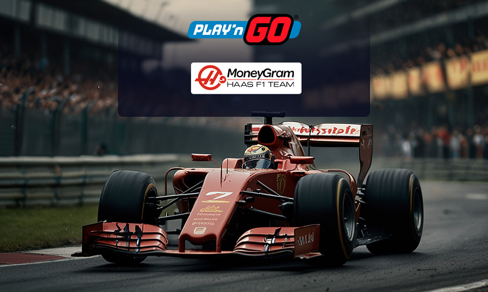 Coche de Fórmula 1 con los logos de Play’n Go y MoneyGram Haas F1.